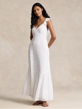 Polo Ralph Lauren White Eyelet Lace Maxi Dress Size 4 Beach Wedding